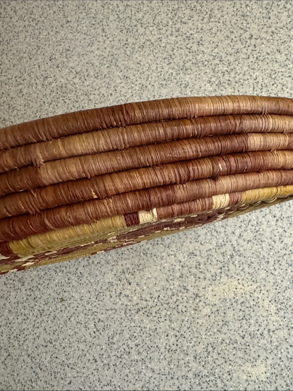 Vintage Handwoven Natural Fiber Southwestern Basket/Tray in Brown & Mustard